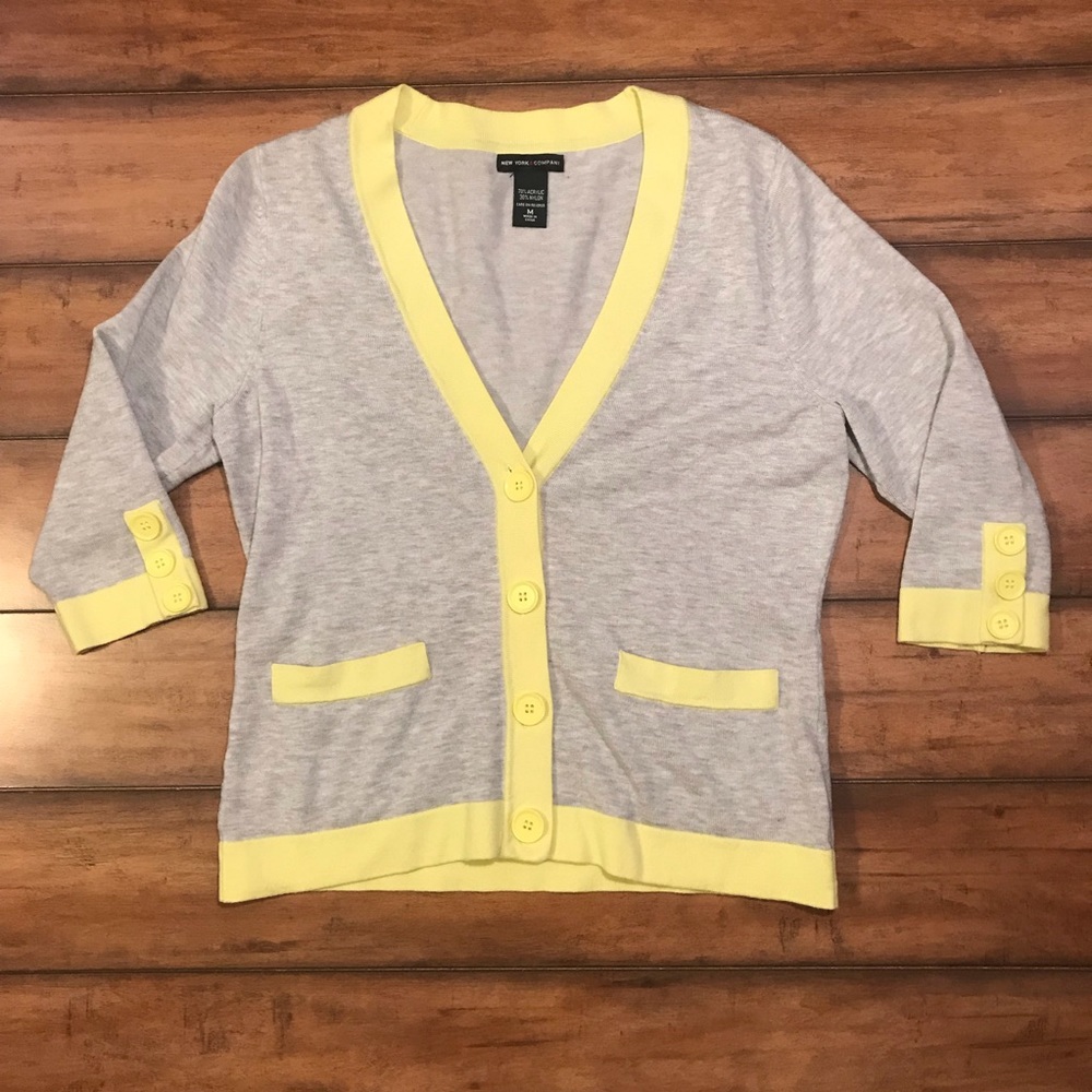 New York & Company Gray and Yellow Cardigan